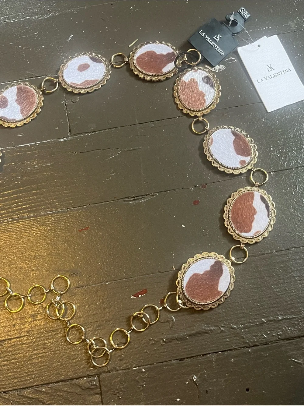 Valentina Gold-Tone Belt with White and Brown Medallions